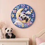Sleeping Panda on Moon Kids Room Wall Clock | Dreamy Starry Night Nursery Decor, Beautiful Baby Shower Gift Keepsake (13.6 inch / 34.5 cm)