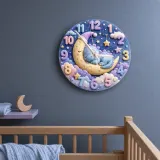 Reloj de pared infantil con dinosaurio bebé durmiendo en la luna | Decoración de guardería mágica en tonos pastel, idea de regalo perfecta para un baby shower (34.5 cm)