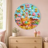 Ice Cream Carnival Kids Room Wall Clock | Pastel Fairground Nursery Decor, Sweet Birthday Gift (13.6 inch / 34.5 cm)
