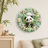 Pastel Panda Bear and Bamboo Kids Room Wall Clock | Cute Jungle Animal Nursery Wall Decor, Baby Shower Gift Keepsake (13.6 inch / 34.5 cm)