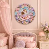 Magical Fairy Princess Kids Room Wall Clock | Enchanted Castle Floral Nursery Decor, Sweet Baby Girl Room Keepsake (13.6 inch / 34.5 cm)