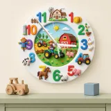 Farm Animals Tractor Kids Room Wall Clock | Barnyard Nursery Decor, Little Boy Playroom Wall Art & Birthday Keepsake (13.6 inch / 34.5 cm)