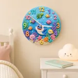 Ocean Shark Sea Creatures Kids Room Wall Clock | Underwater Nursery Decor, Baby Boy And Girl Birthday Gift Keepsake (13.6 inch / 34.5 cm)