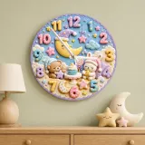 Bedtime Moon Animals Kids Room Wall Clock | Sleepy Bear Bunny Nursery Decor, Sweet Baby Shower Gift (13.6 inch / 34.5 cm)