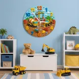 Construction Trucks Kids Room Wall Clock | Digger And Excavator Nursery Decor, Toddler Boy Playroom Birthday Present (13.6 inch / 34.5 cm)