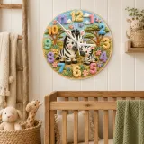 Sweet Mother & Baby Zebra Kids Room Wall Clock | Safari Animal Nursery Decor, Beautiful New Baby Shower Gift Keepsake (13.6 inch / 34.5 cm)