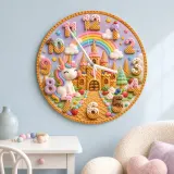Unicorn Rainbow Castle Kids Room Wall Clock | Fairytale Nursery Decor, Magical Baby Girl Birthday Gift (13.6 inch / 34.5 cm)