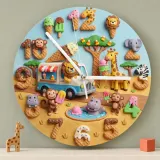 Safari Animals Ice Cream Truck Kids Room Wall Clock | Sweet Treats Nursery Decor, Baby Shower Gifts For Boys & Girls (13.6 inch / 34.5 cm)