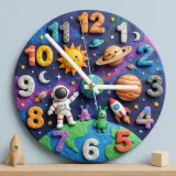 Outer Space Astronaut Kids Room Wall Clock | Cute Planets Baby Boy Nursery Decor, Toddler Bedroom Birthday Keepsake (13.6 inch / 34.5 cm)