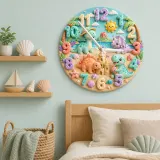 Pastel Beach Dinosaur Kids Room Wall Clock