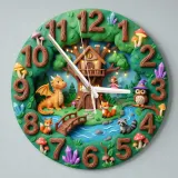 Enchanted Forest Dragon Fairy Kids Room Wall Clock | Magical Woodland Nursery Decor, Baby Boy And Girl Birthday Gift (13.6 inch / 34.5 cm)