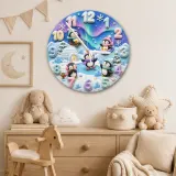 Whimsical Winter Wonderland Penguin Kids Room Wall Clock | Aurora Sky Nursery Decor, Beautiful Baby Shower Keepsake (13.6 inch / 34.5 cm)
