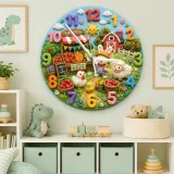 Farm Animals Kids Room Wall Clock | Bunny Farmer Nursery Decor, Baby Shower Birthday Gift Keepsake Toddler Room Art (13.6 inch / 34.5 cm)
