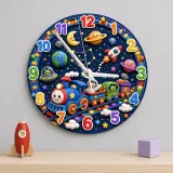 Galaxy Space Train Kids Room Wall Clock | Astronaut Nursery Decor, Little Boy Bedroom Baby Shower & Birthday Gift (13.6 inch / 34.5 cm)