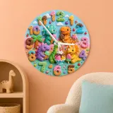 Dinosaur Ice Cream Party Kids Room Wall Clock | Colorful Nursery Decor, Little Boy Birthday Gift (13.6 inch / 34.5 cm)
