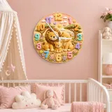 Pastel Safari Lion Family Kids Room Wall Clock | Cute Jungle Animal Nursery Decor, Perfect Baby Shower Gift Keepsake (13.6 inch / 34.5 cm)