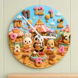 Puppy Bunny Ice Cream Kids Room Wall Clock | Pet Nursery Decor, Sweet Birthday Gift For Girls Boys (13.6 inch / 34.5 cm)