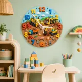 Construction Vehicles Kids Room Wall Clock | Playful Boys Bedroom Nursery Decor, Little Builder Birthday Gift Idea (13.6 inch / 34.5 cm)