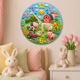 Farm Animals Barnyard Kids Room Wall Clock | Red Tractor Nursery Decor, Baby Boy Shower Gift & Playroom Keepsake Art (13.6 inch / 34.5 cm)
