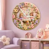 Fairy Tea Party Kids Room Wall Clock | Magical Woodland Nursery Decor, Whimsical Little Girl Bedroom Birthday Gift (13.6 inch / 34.5 cm)