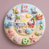 Pastel Ocean Animals Kids Room Wall Clock | Cute Under The Sea Nursery Decor, Best Baby Shower Gift For Boys And Girls (13.6 inch / 34.5 cm)