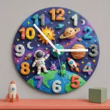 Outer Space Astronaut Kids Room Wall Clock | Cute Planets Baby Boy Nursery Decor, Toddler Bedroom Birthday Keepsake (13.6 inch / 34.5 cm)