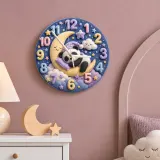 Sleeping Panda on Moon Kids Room Wall Clock | Dreamy Starry Night Nursery Decor, Beautiful Baby Shower Gift Keepsake (13.6 inch / 34.5 cm)