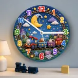 Nighttime Train & Sleeping Moon Kids Room Wall Clock