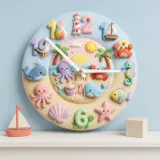 Pastel Ocean Animals Kids Room Wall Clock | Under The Sea Nursery Decor, Beach Theme Baby Shower Gift For Boy Girl (13.6 inch / 34.5 cm)