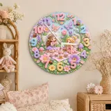 Magical Fairy Tea Party Kids Room Wall Clock | Enchanted Garden Nursery Decor, Pastel Girls Bedroom Birthday Present (13.6 inch / 34.5 cm)