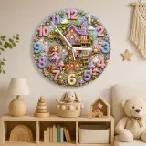Enchanted Fairy Treehouse Kids Room Wall Clock | Magical Woodland Nursery Decor, Little Girl Birthday Keepsake Gift (13.6 inch / 34.5 cm)