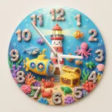 Under the Sea Ocean Animals Kids Room Wall Clock | Nautical Nursery Decor, Boys Playroom Decor, Baby Boy Shower Gift (13.6 inch / 34.5 cm)