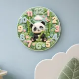 Pastel Panda Bear and Bamboo Kids Room Wall Clock | Cute Jungle Animal Nursery Wall Decor, Baby Shower Gift Keepsake (13.6 inch / 34.5 cm)