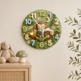 Cute Bedtime Reading Monkey Kids Room Wall Clock | Safari Jungle Nursery Decor, Baby Shower Gift For Boys & Girls (13.6 inch / 34.5 cm)