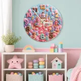 Pastel Candy Castle Kids Room Wall Clock | Sweet Ocean Fantasy Nursery Wall Decor, Little Girl Bedroom Birthday Gift (13.6 inch / 34.5 cm)