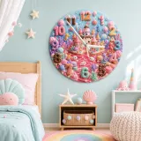 Pastel Candy Castle Kids Room Wall Clock | Sweet Ocean Fantasy Nursery Wall Decor, Little Girl Bedroom Birthday Gift (13.6 inch / 34.5 cm)