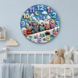 Winter Animal Train Kids Room Wall Clock | Snowy Woodland Nursery Decor, Beautiful Baby Shower Gift For Boy Or Girl (13.6 inch / 34.5 cm)