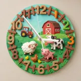 Farm Animals Barnyard Kids Room Wall Clock | Red Tractor Cow Pig Nursery Decor, Baby Boy Girl Birthday Keepsake Gift (13.6 inch / 34.5 cm)