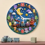 Nighttime Train & Sleeping Moon Kids Room Wall Clock
