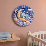Sleeping Baby Dinosaur On Moon Kids Room Wall Clock