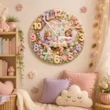 Fairy Tea Party Kids Room Wall Clock | Magical Woodland Nursery Decor, Whimsical Little Girl Bedroom Birthday Gift (13.6 inch / 34.5 cm)