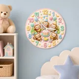 Pastel Monkey Birthday Kids Room Wall Clock | Cute Safari Animal Nursery Decor, Sweet Baby Shower Gift For Children (13.6 inch / 34.5 cm)
