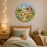 Cute Pony and Farm Barn Kids Room Wall Clock | Rustic Animal Nursery Decor, Baby Shower Gift for a Little Girls Room (13.6 inch / 34.5 cm)