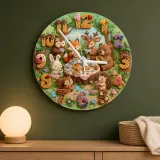 Woodland Animal Tea Party Kids Room Wall Clock | Forest Nursery Decor, Baby Shower Birthday Gift Keepsake (13.6 inch / 34.5 cm)