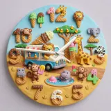 Safari Ice Cream Truck Kids Room Wall Clock | Sweet Jungle Animal Nursery Decor, Toddler Playroom Birthday Gift Art (13.6 inch / 34.5 cm)