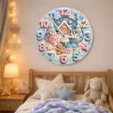 Pastel Winter Gingerbread Kids Room Wall Clock | Cute Hot Cocoa Snowman Nursery Decor, Sweet Holiday Baby Girl Gift (13.6 inch / 34.5 cm)