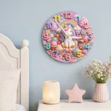Magical Unicorn Candy Land Kids Room Wall Clock | Pastel Rainbow Nursery Art Decor, Sweet Little Girl Birthday Gift (13.6 inch / 34.5 cm)