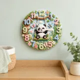 Whimsical Panda on Swing Kids Room Wall Clock | Cute Pastel Woodland Nursery Decor, Baby Shower Gift for Boys & Girls (13.6 inch / 34.5 cm)