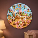 Panda Bunny Candy Castle Kids Room Wall Clock | Rainbow Nursery Decor, Sweet Baby Shower Gift (13.6 inch / 34.5 cm)