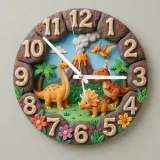 Dinosaur Volcano Kids Room Wall Clock | Prehistoric Jungle Nursery Decor, Little Boy Bedroom Birthday Gift Keepsake (13.6 inch / 34.5 cm)